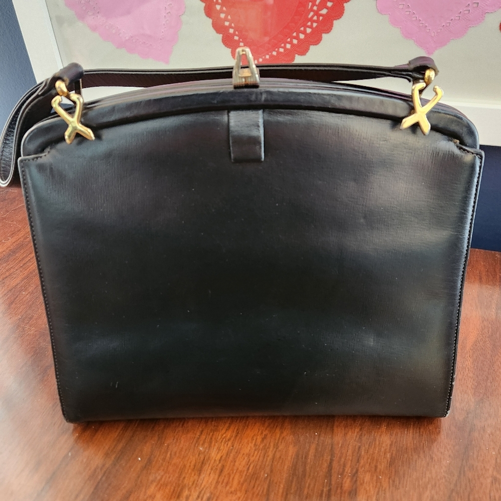 Vtg 60s Coblentz Black Genuine Leather Frame Handbag top handle Purse NICE!
